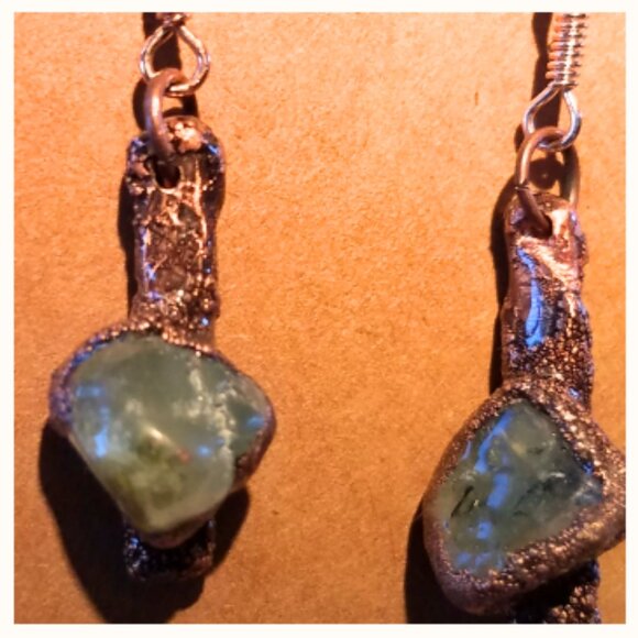 Handmade Jewelry Set Aventurine Golden Quartz Cuff Copper Bracelet Earrings - Picture 6 of 13